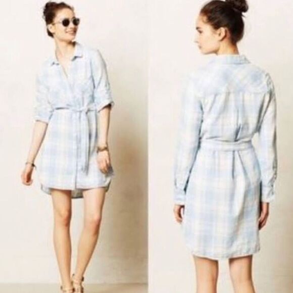 Cloth & Stone Plaid Shirt Dress Lightweight Cotton Size Medium - Picture 1 of 8